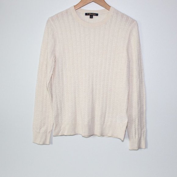 Brooks Brothers Cashmere Cable Knit Sweater Cream Long Sleeve Size Large H13210 - Picture 10 of 12